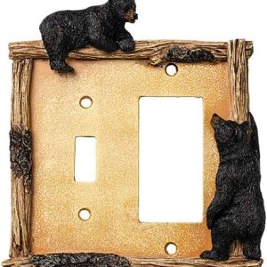 Bear – Cubierta eléctrica para interruptor de placa de interruptor de 2 osos, cubierta combinada de placa de interruptor de pared (combo de palanca Bear – Cubierta eléctrica para interruptor de placa de interruptor de 2 osos, cubierta combinada de placa de interruptor de pared (combo de palanca