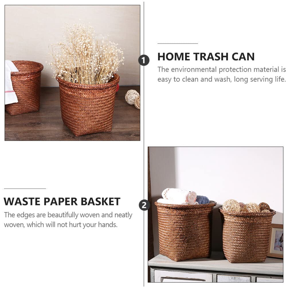 Basurero tejido para exteriores, cesta de basura tejida con pajilla, cesta de almacenamiento decorativa para artículos diversos, cesta de basura