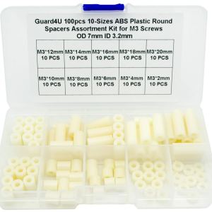 Juego de 100 espaciadores redondos de plástico ABS de 10 tamaños para tornillos M3, OD 0.276in, ID 0.126in, longitud 0.079in, 0.157in, 0.236in, Juego de 100 espaciadores redondos de plástico ABS de 10 tamaños para tornillos M3, OD 0.276in, ID 0.126in, longitud 0.079in, 0.157in, 0.236in,