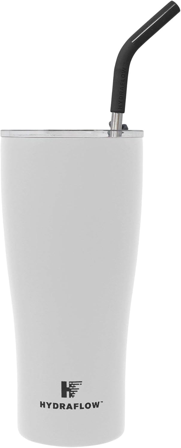 HYDRAFLOW Capri – Vaso de 30 onzas con popote  Vaso aislado al vacío de triple pared  Vaso aislado al vacío  Vaso de acero inoxidable  Vaso