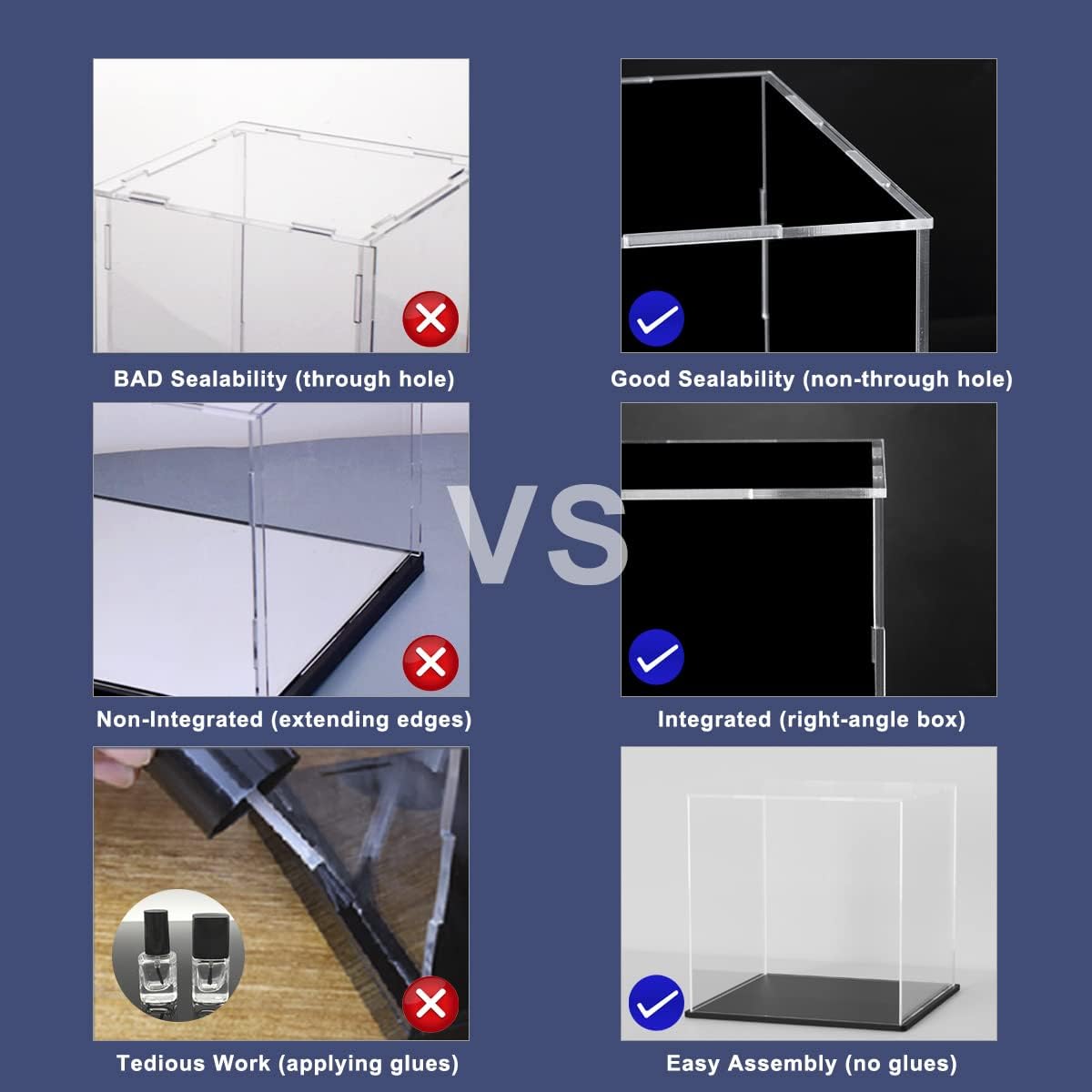 SVENJBB vitrina acrílica, cajas de acrílico de cubo de 8 x 8 x 8 pulgadas para exhibición, vitrinas transparentes con base negra mate y tapa para