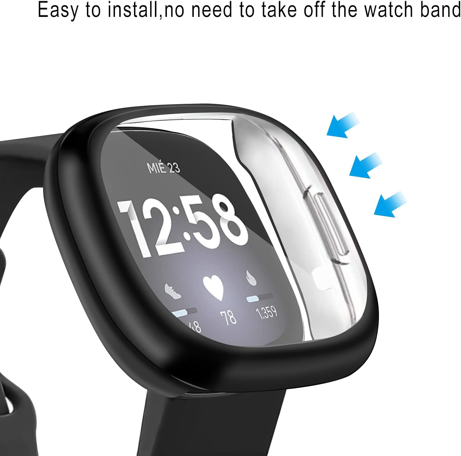 Funda protectora de pantalla compatible con Fitbit Versa 3, paquete de 3 funda protectora completa de TPU suave para Fitbit Versa 3 y Fitbit Sense
