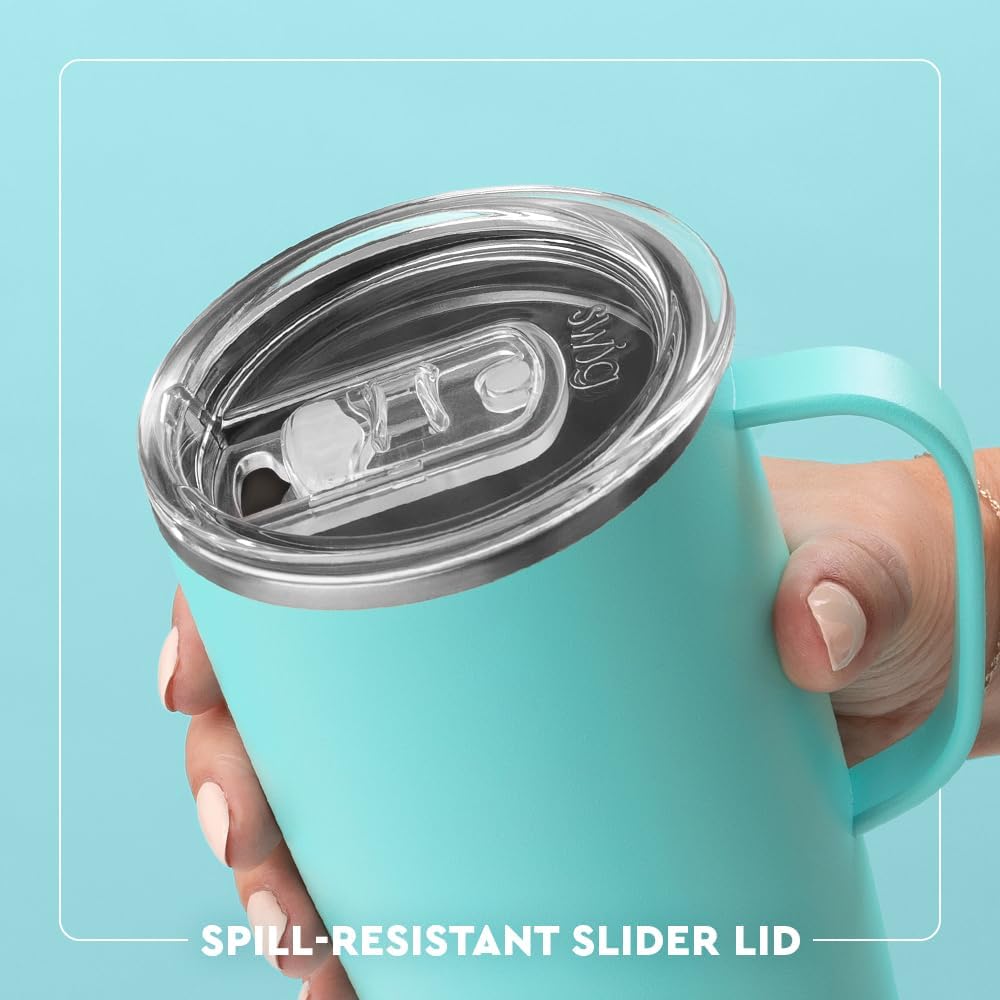 Swig Life – Taza de café de viaje de 22 onzas, vaso con aislamiento térmico con asa y tapa, para portavasos y lavavajillas, de acero inoxidable (All