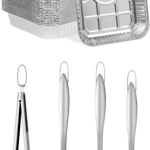 SHINESTAR Paquete de 20 bandejas de grasa desechables de papel de aluminio para Weber, viene con juego de herramientas de parrilla resistentes, SHINESTAR Paquete de 20 bandejas de grasa desechables de papel de aluminio para Weber, viene con juego de herramientas de parrilla resistentes,