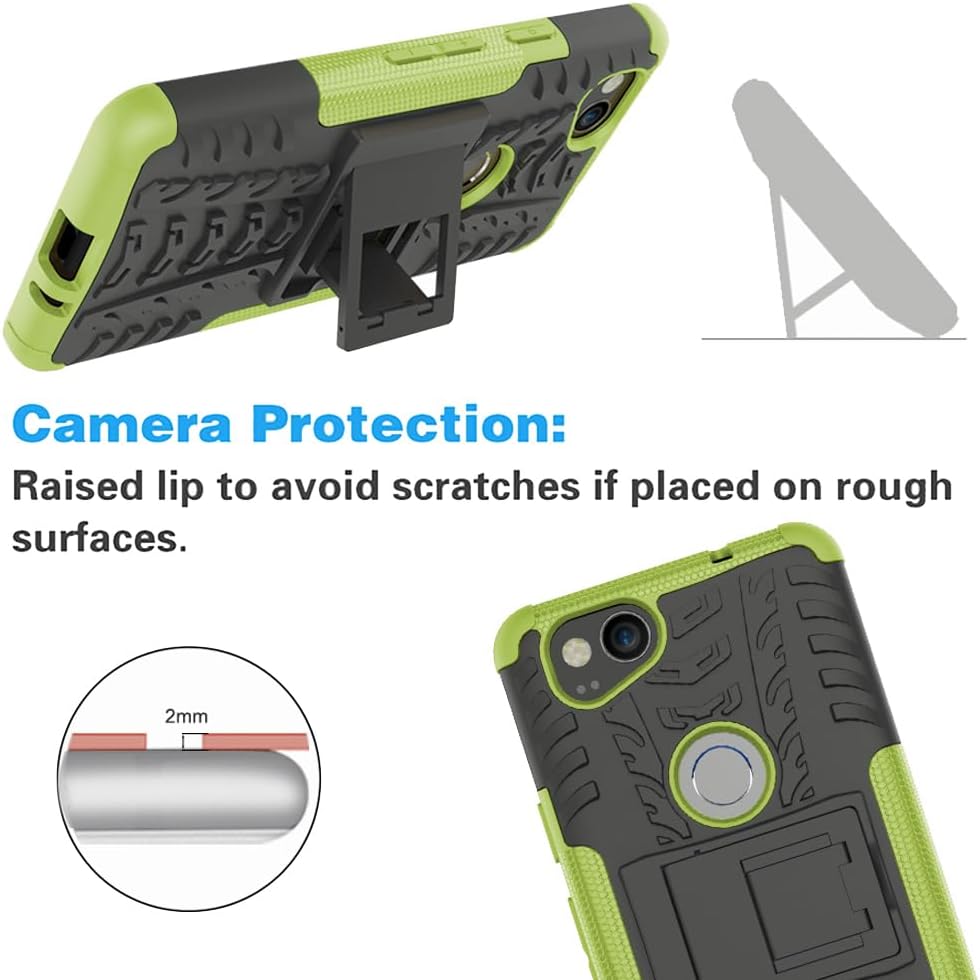 Asuwish Funda para teléfono para Google Pixel 2 con protector de pantalla de vidrio templado y soporte delgado, híbrida, resistente, funda