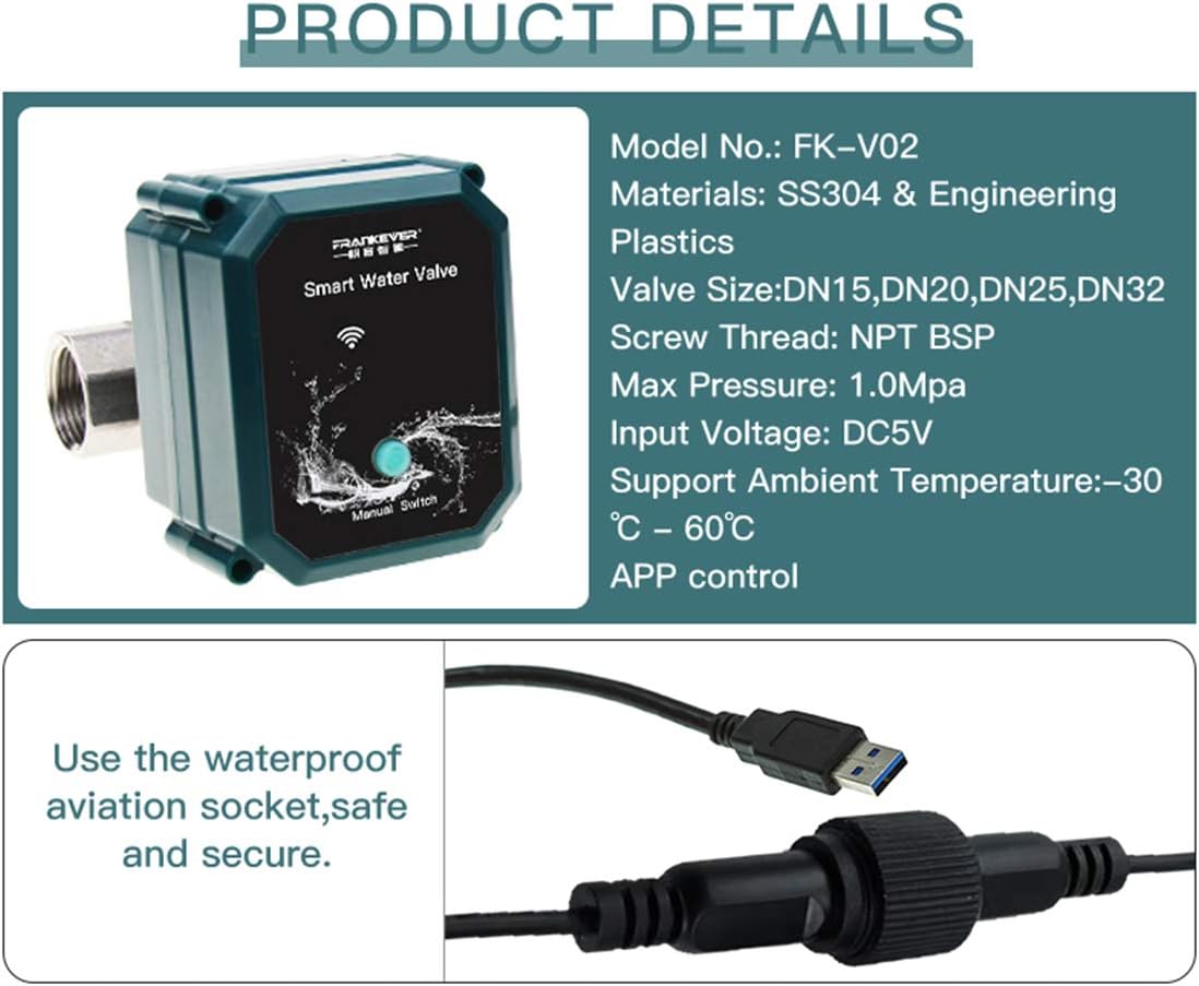 Válvula de agua inteligente con control remoto WIFI, temporizador de grifo para manguera compatible con Alexa, Google Home y Siri (WIFI, DN15 (12″))
