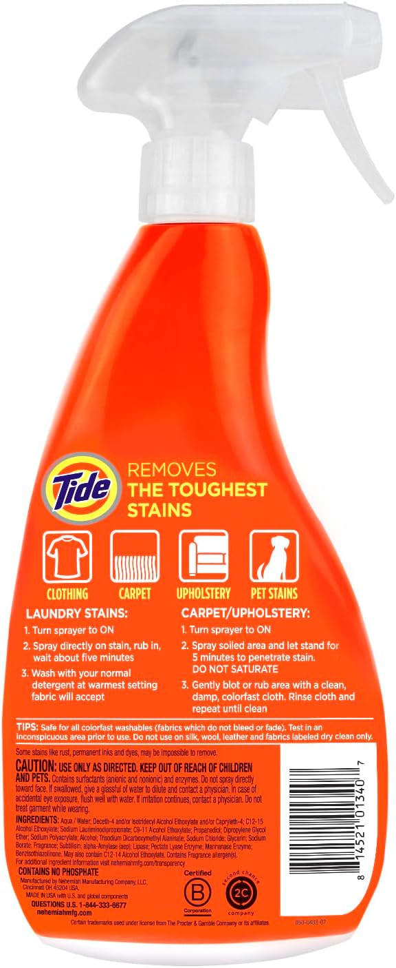 Tide Removedor de manchas de lavandería con Oxi, ropa de rescate, tapicería, alfombra y más de Tough Stains, tratamiento de manchas, 22 onzas