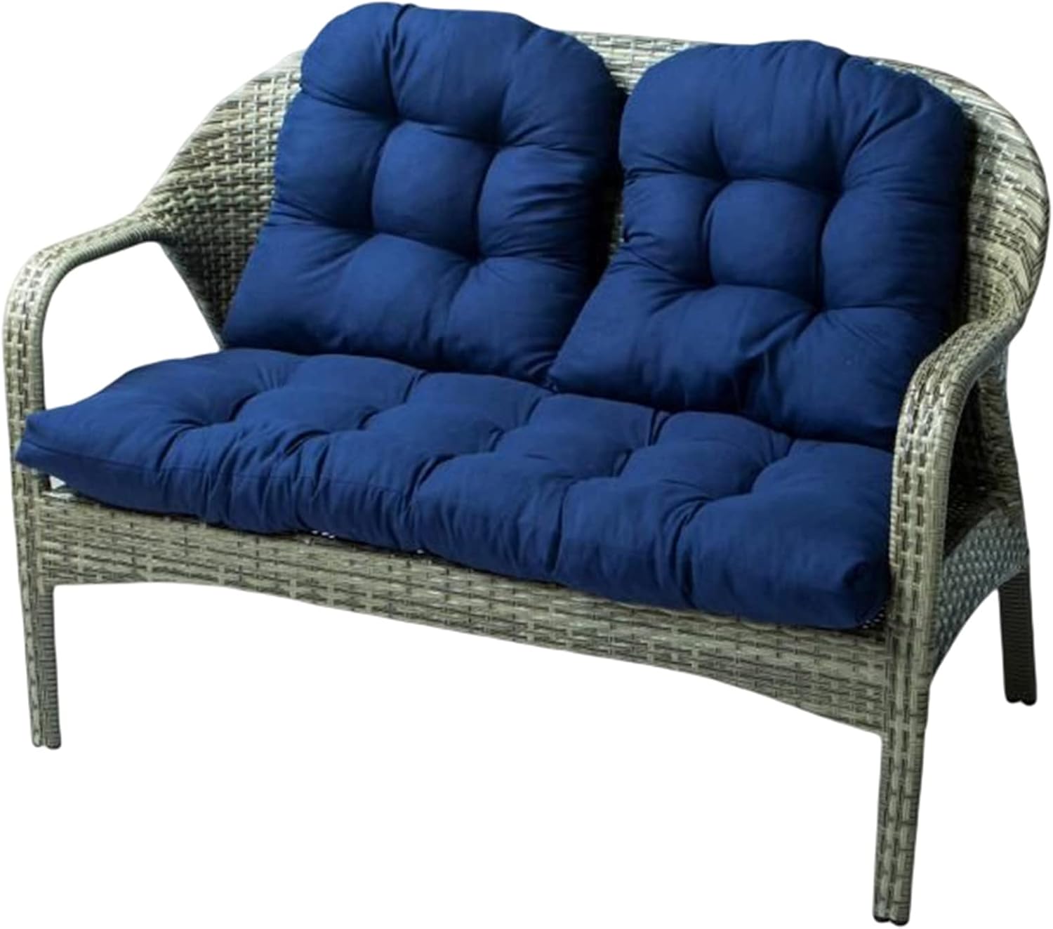 Cojines de asiento de mimbre para patio al aire libre, almohadillas de banco de jardín, cojines de silla para patio, sofá biplaza de mimbre azul