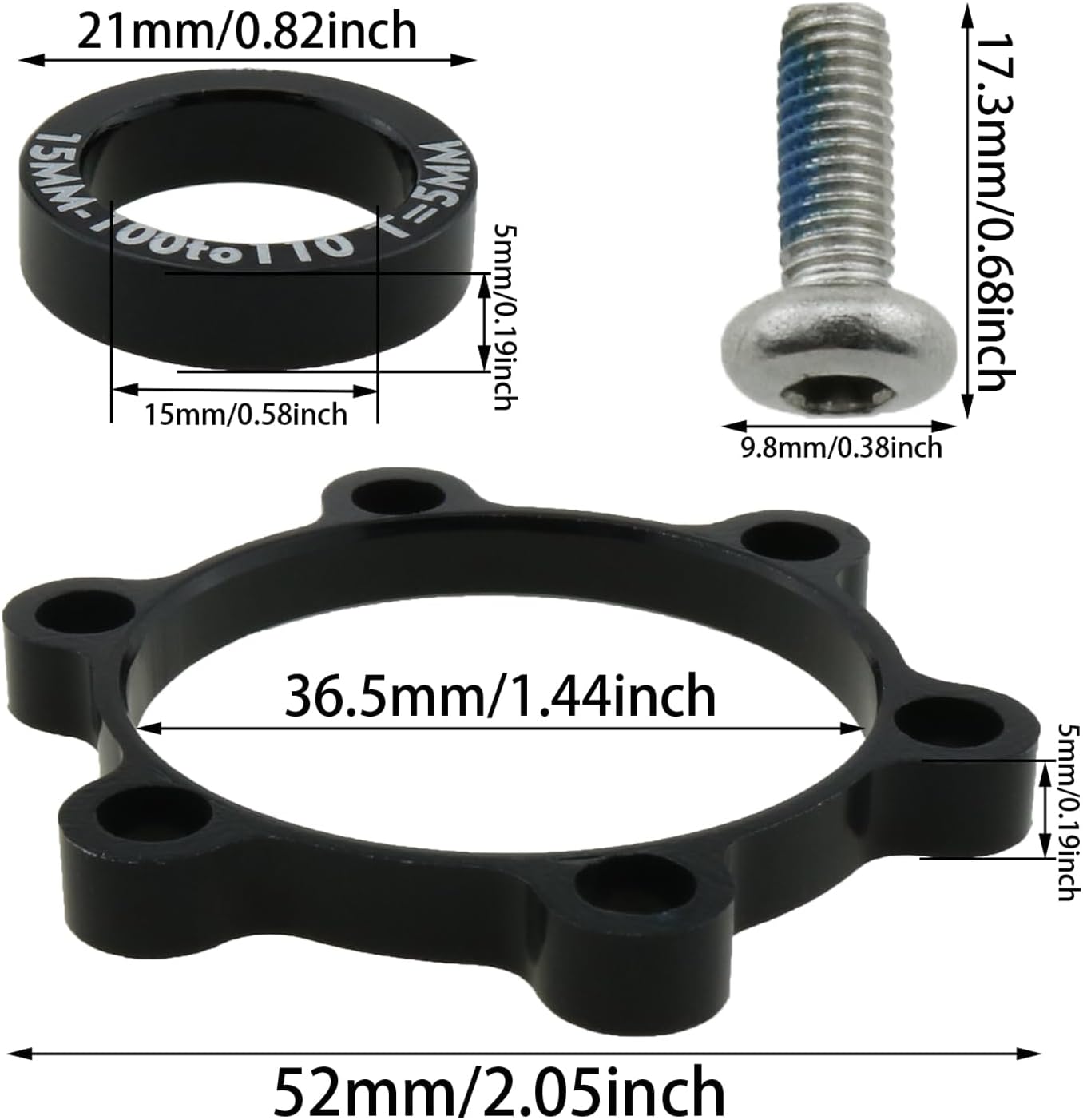 Adaptador de conversión de cubo de impulso delantero negro para bicicleta trasera, 0.591 in x 3.937 in a 4.331 in