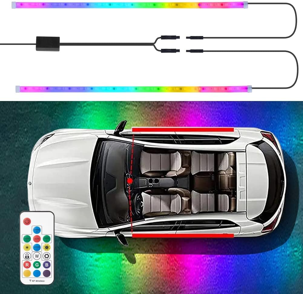 JSCARLIFE Luces RGB para estribo, tira de luz LED para automóvil, faldas de puerta lateral exterior, iluminación ambiental, luces de neón remotas