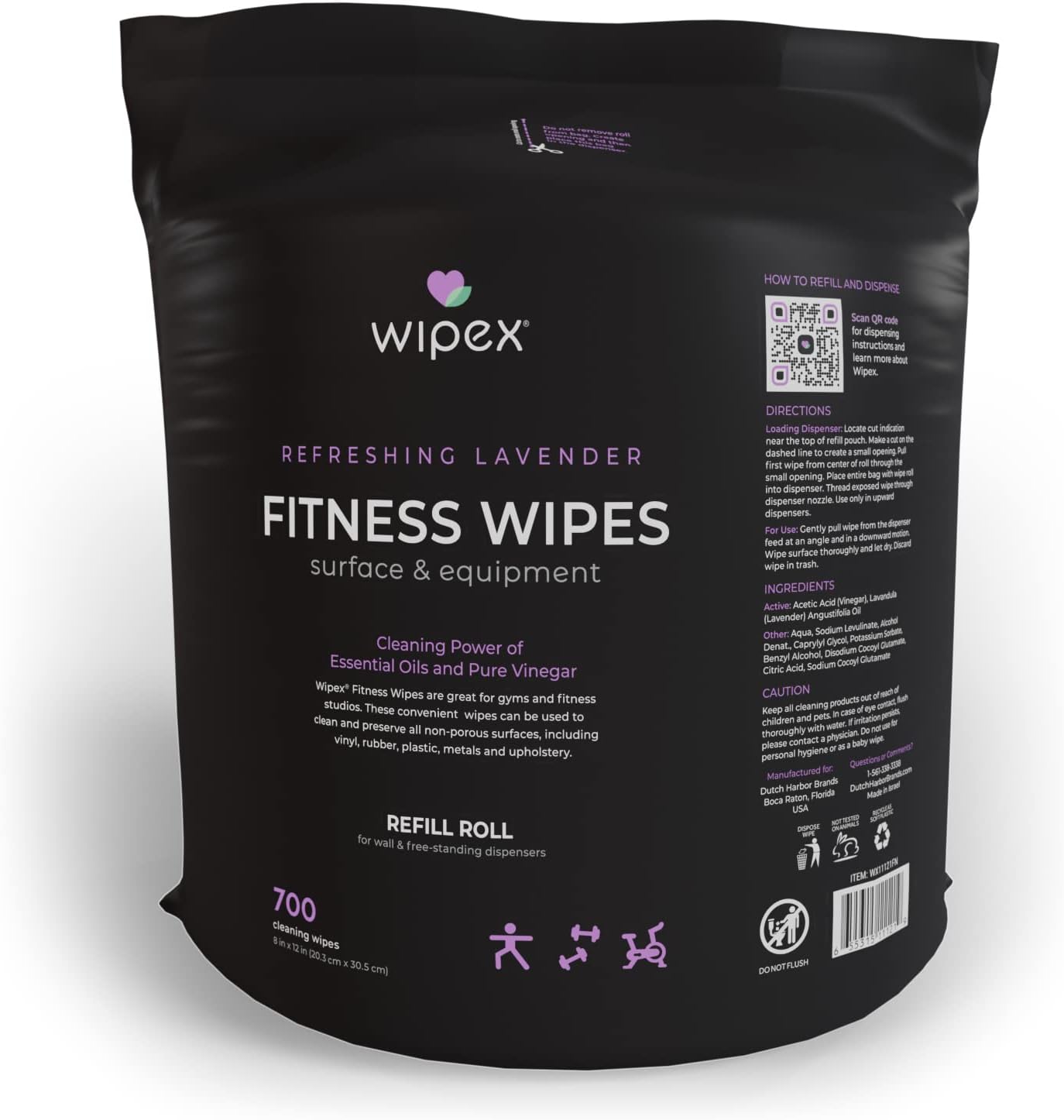 Wipex Toallitas de gimnasio, 700 unidades, toallitas grandes de 8 x 12 pulgadas con vinagre de limpieza y aceite esencial de lavanda refrescante