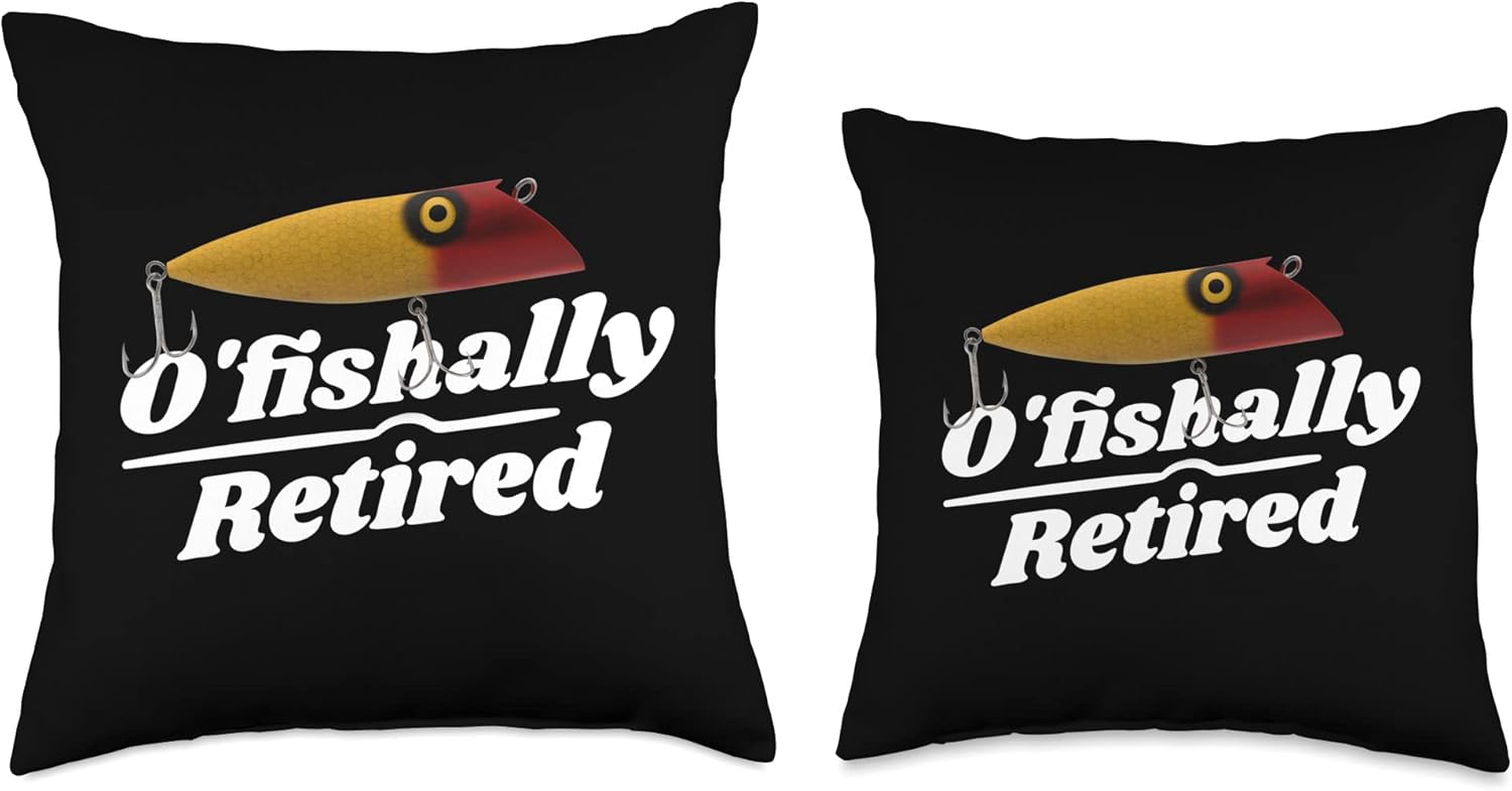 O’Fishally Retired Poper Plug Fishing Lure Throw Pillow, 18×18, Multicolor