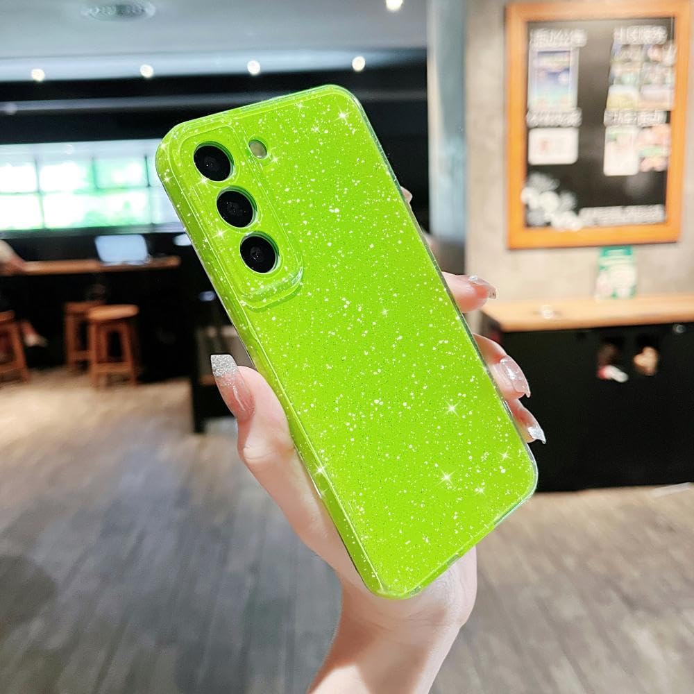 MINSCOSE Funda compatible con Samsung Galaxy S22 5G, bonito color neón brillante, con purpurina, delgada, delgada, a prueba de golpes, de silicona,