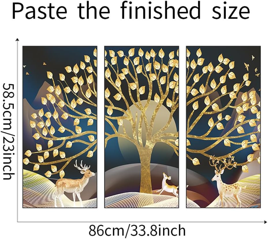 3 calcomanías de pared de alce de árbol doradas, calcomanías de pared simples y modernas para despegar y pegar, removibles para dormitorio, sala de