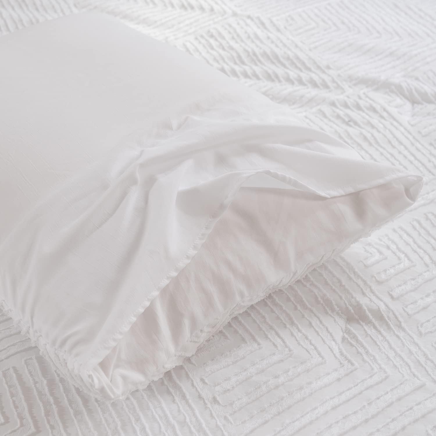 Juego de edredón tamaño matrimonial con diseño copetudo blanco, juego de edredón bohemio de 3 piezas, ligero y esponjoso para todas las estaciones