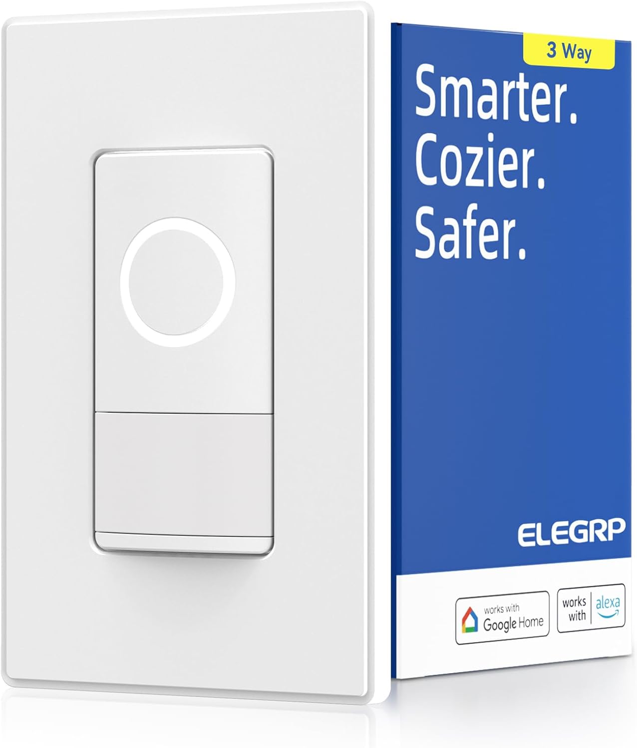 ELEGRP Interruptor inteligente con sensor de movimiento, interruptor de luz Wi-Fi de 3 vías de 2.4 GHz, compatible con Alexa y Google Assistant,