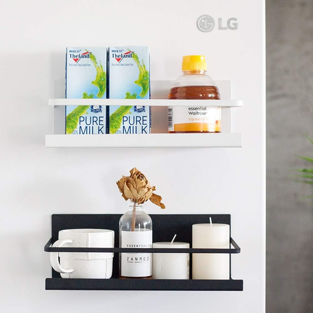 Organizador de especias para nevera, estante magnético de un solo nivel para almacenamiento de especias, color negro