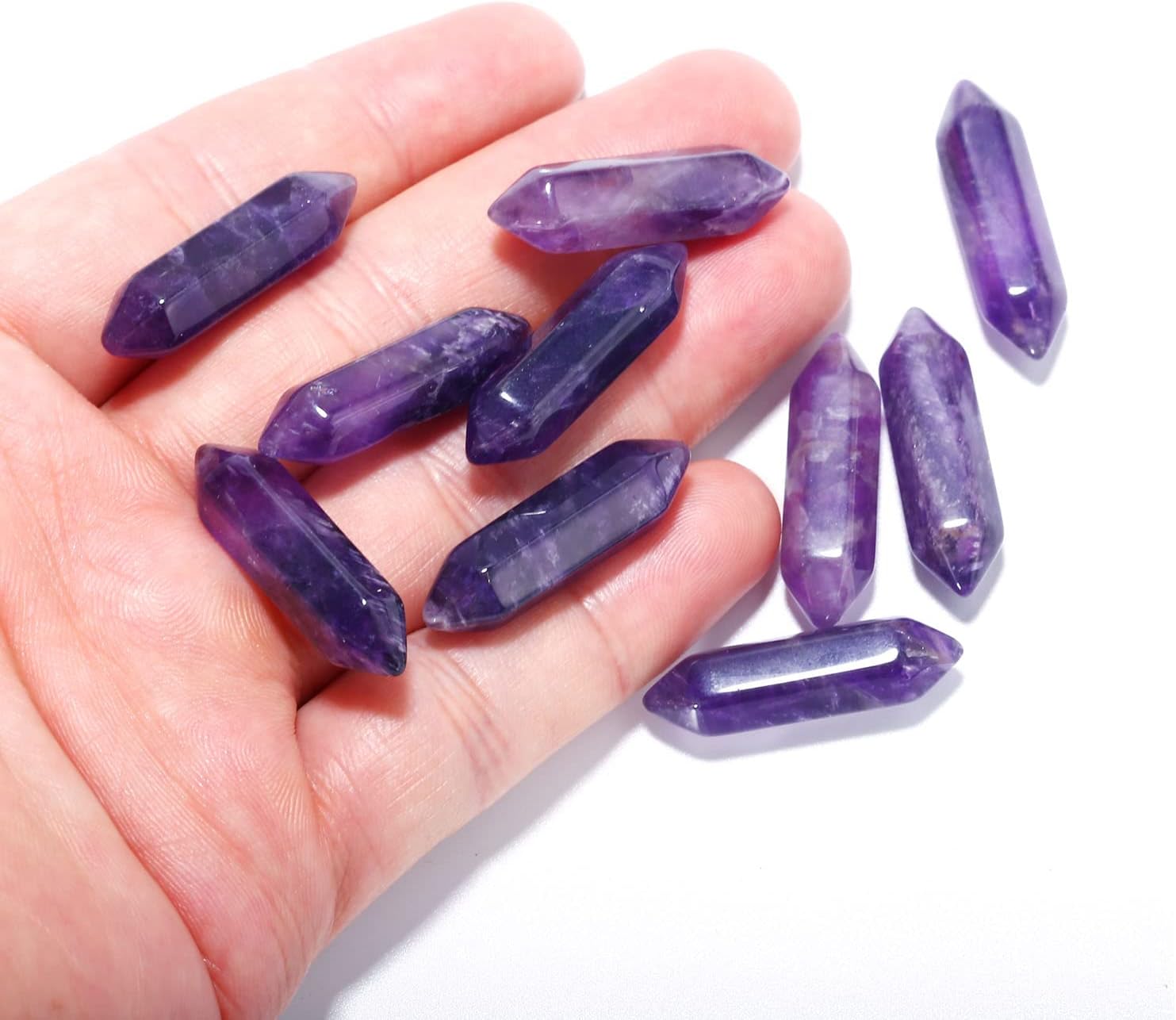 10 piedras hexagonales de cuarzo reiki de amatista natural al por mayor para hacer joyas