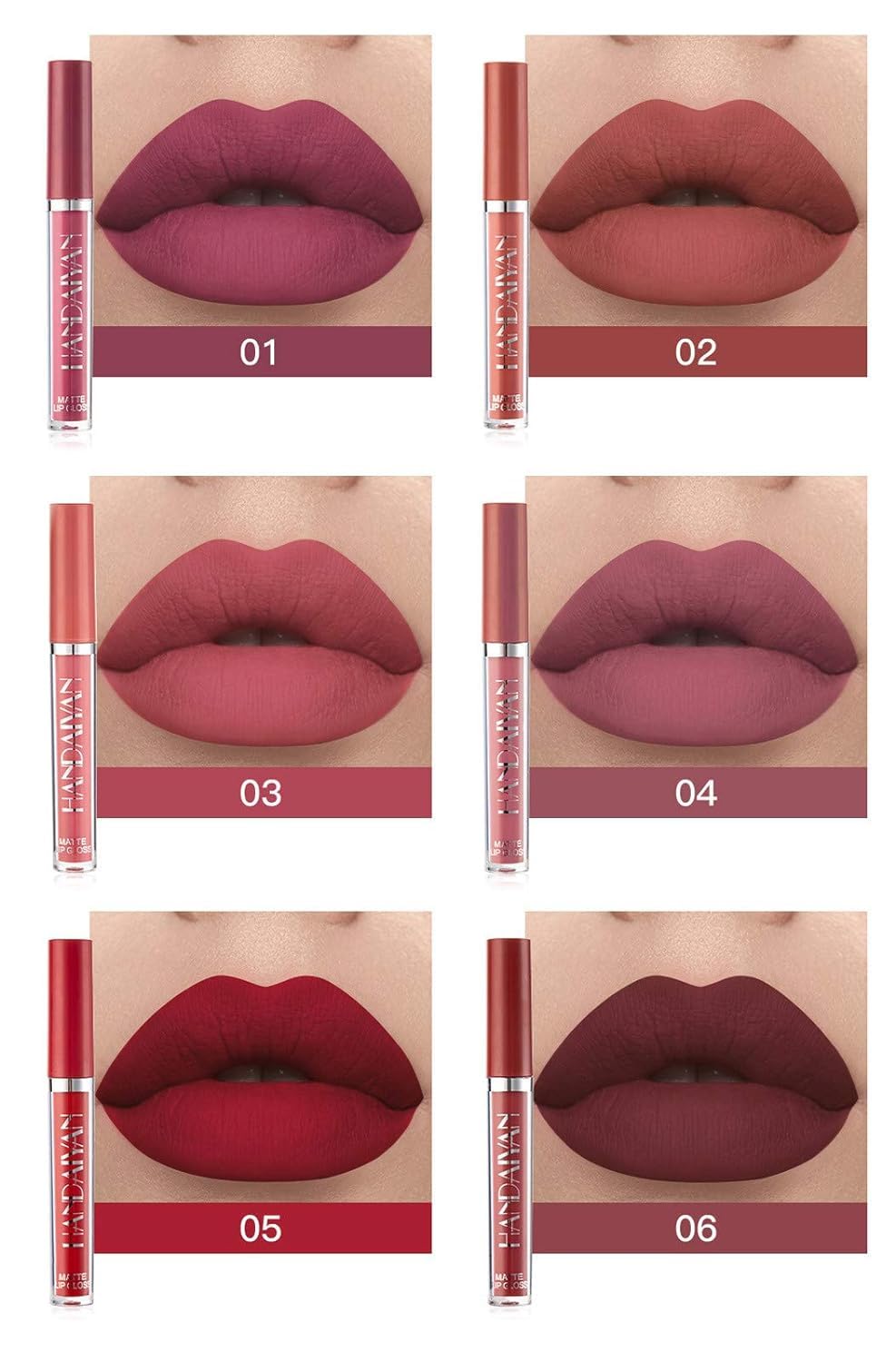Juego de lápices labiales de 6 colores, antiadherente, mate, terciopelo brillante, de larga duración, para mujeres y niñas (A)