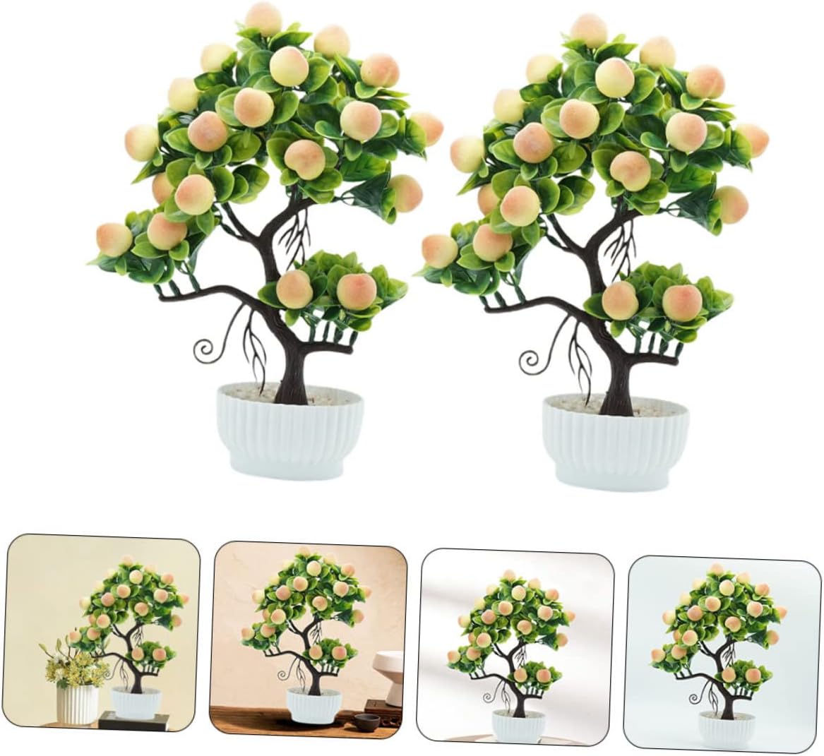 HOMSFOU Árbol frutal artificial de limonero, árbol frutal artificial de melocotón, bonsái en maceta, decoración de fiesta de durazno, árbol pequeño
