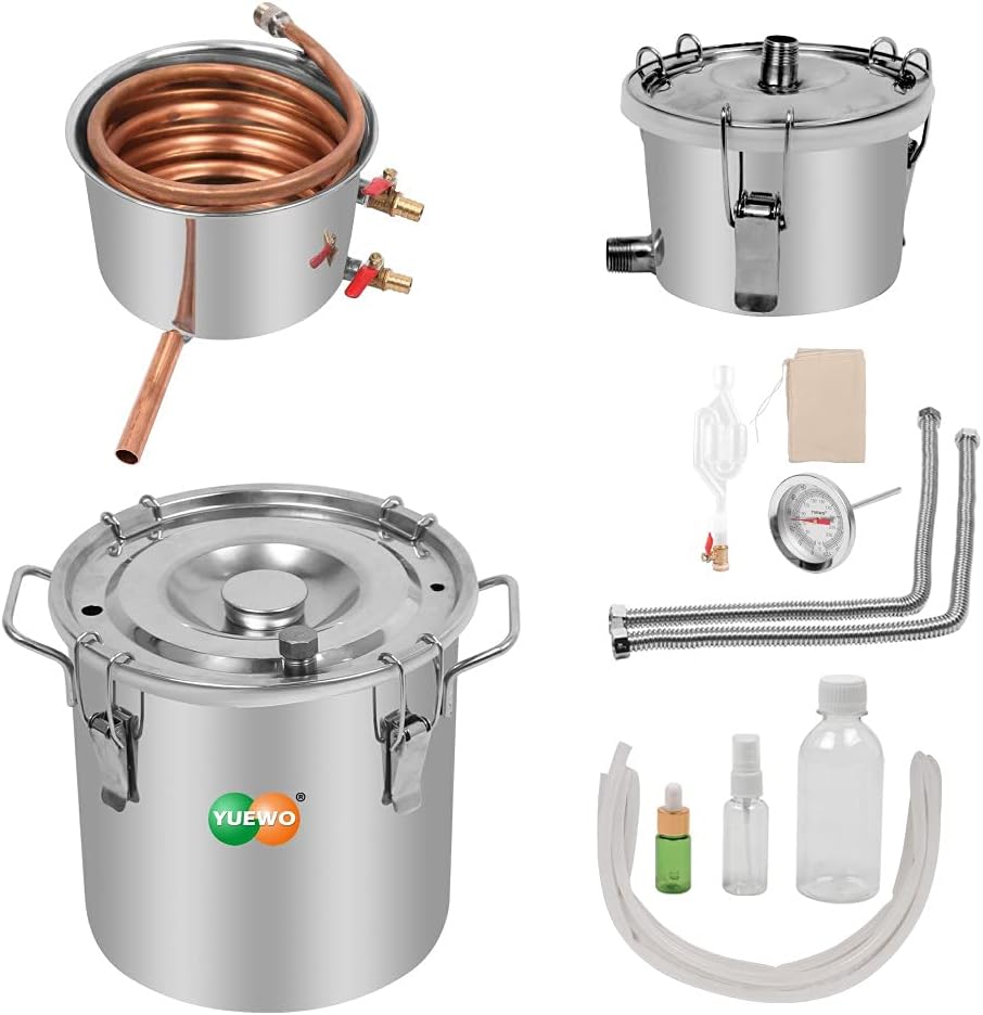 YUEWO Moonshine Todavía 3 macetas Destilador de alcohol Tubo de cobre Kit de elaboración de bebidas alcohólicas para bricolaje Whisky vino Brandy