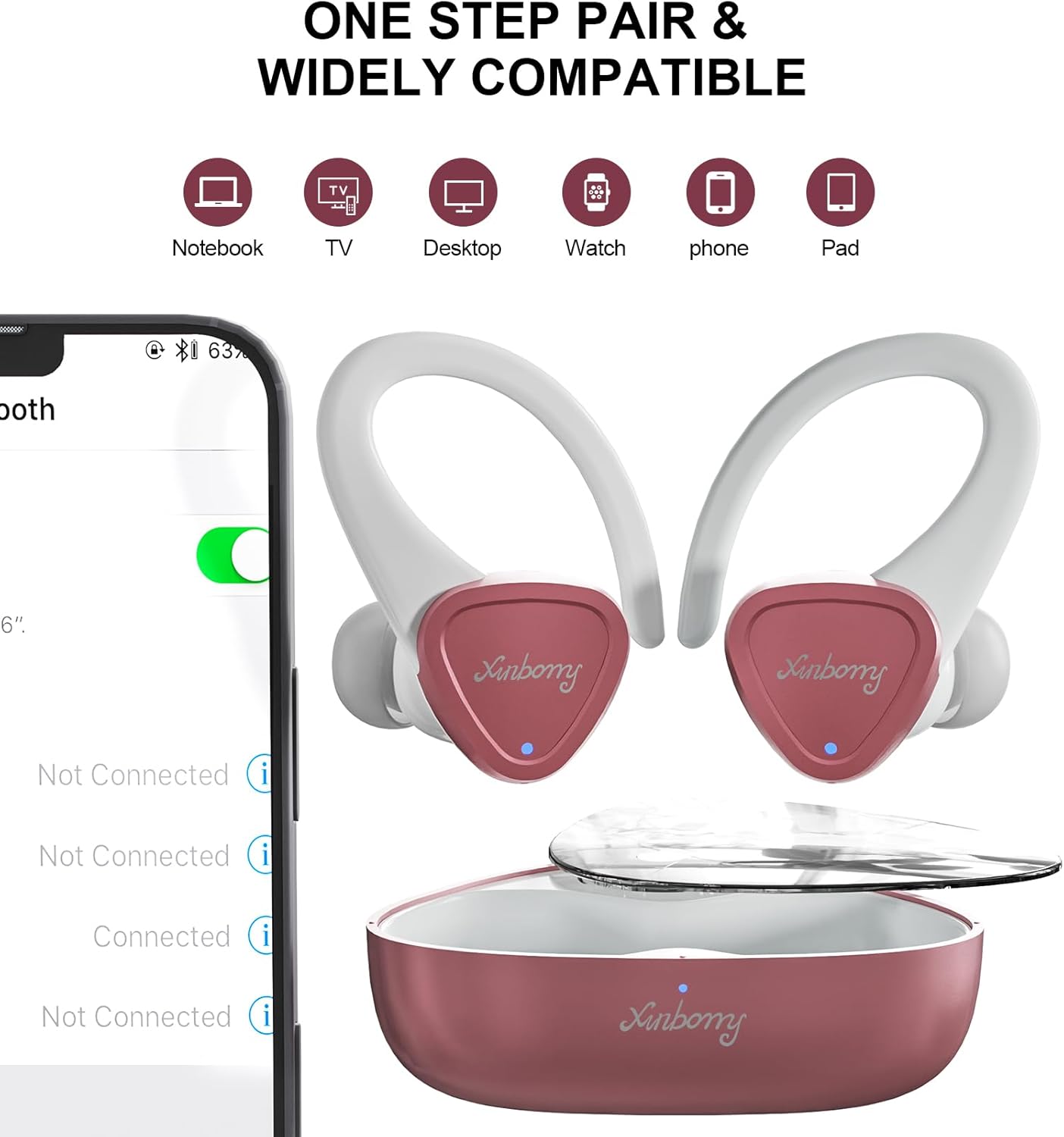 Auriculares inalámbricos Bluetooth con micrófono con cancelación de ruido, control táctil Bluetooth 5.3, 60 horas de tiempo de reproducción con