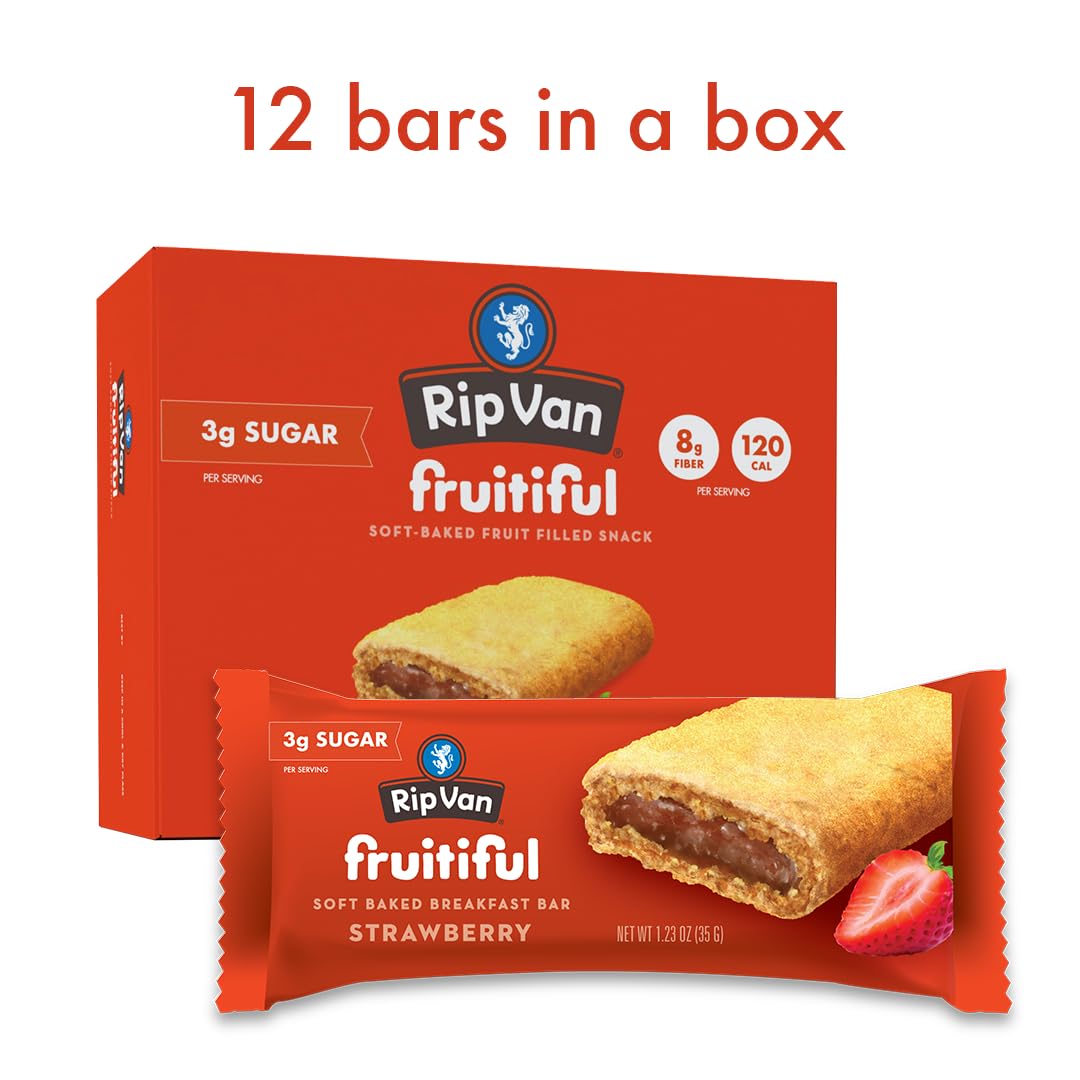 Rip Van Fruitiful – Barras de desayuno con fresas, snack saludable relleno de fruta real, barras de desayuno suaves horneadas, desayuno para niños,