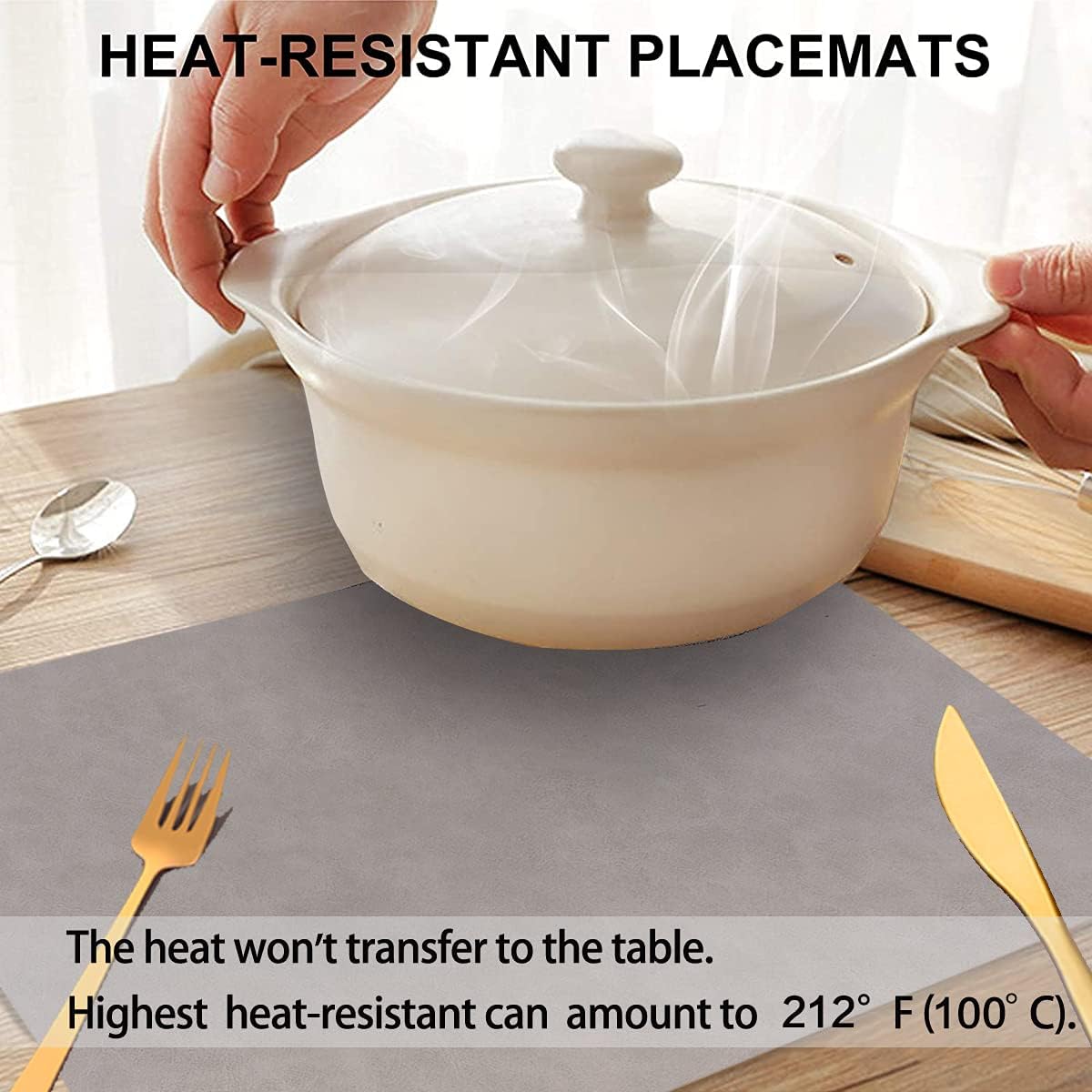 Juego de 6 manteles individuales para mesa de comedor, de piel sintética, ecológicos, lavables, resistentes al calor, antideslizantes para mesa de