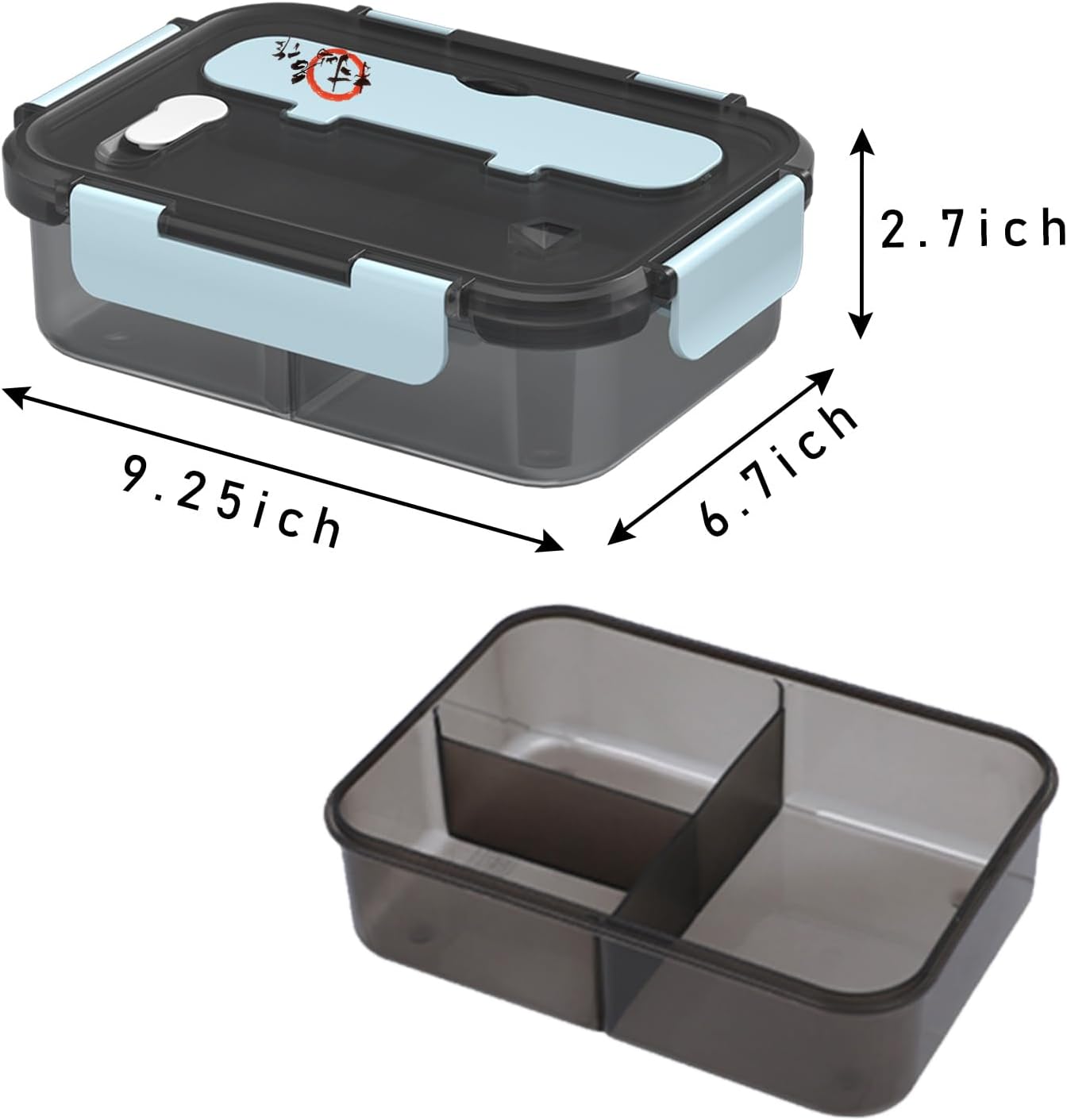 Caja Bento para adultos, loncheras de 3 compartimentos, caja Bento de 50.7 fl oz con cuchara y tenedor, a prueba de fugas, gruesa, duradera para