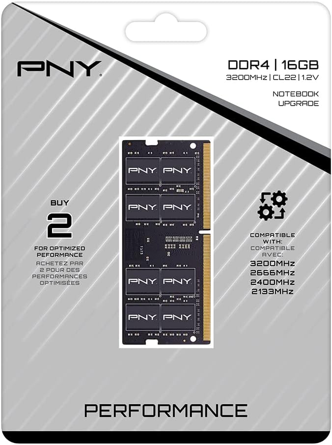PNY Performance MN16GSD43200-TB MN16GSD43200-TB 16GB DDR4 DRAM 3200MHz (PC4-25600) CL22 (compatible con 2933MHz, 2666MHz, 2400MHz o 2133MHz) 1.2V