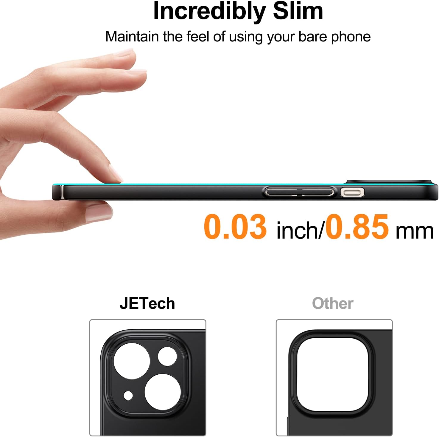 JETech Funda delgada mejorada (0.033 in de delgado) para iPhone 13 de 6.1 pulgadas, cubierta de lente de cámara, protección completa, ajuste