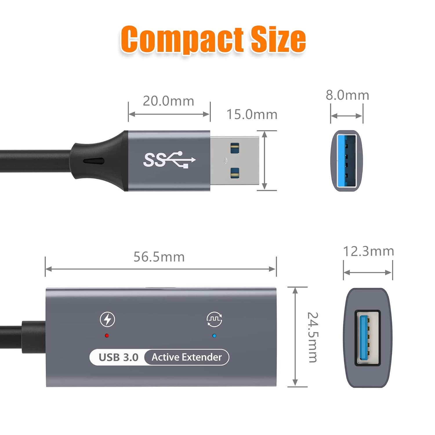 AGVEE Cable de extensión activo USB 3.0 de 66 pies  65.6 ft, USB3.0 macho a hembra, extensor de señal ultra largo, cable de refuerzo de señal para