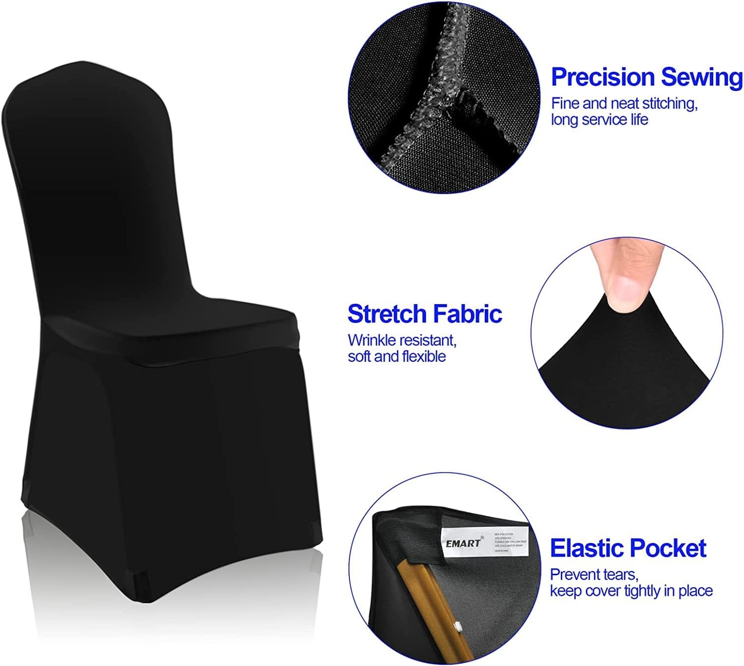 EMART 10 fundas elásticas para sillas de elastano, color negro, lavables, para decoración de fiestas, comedor, banquetes, bodas