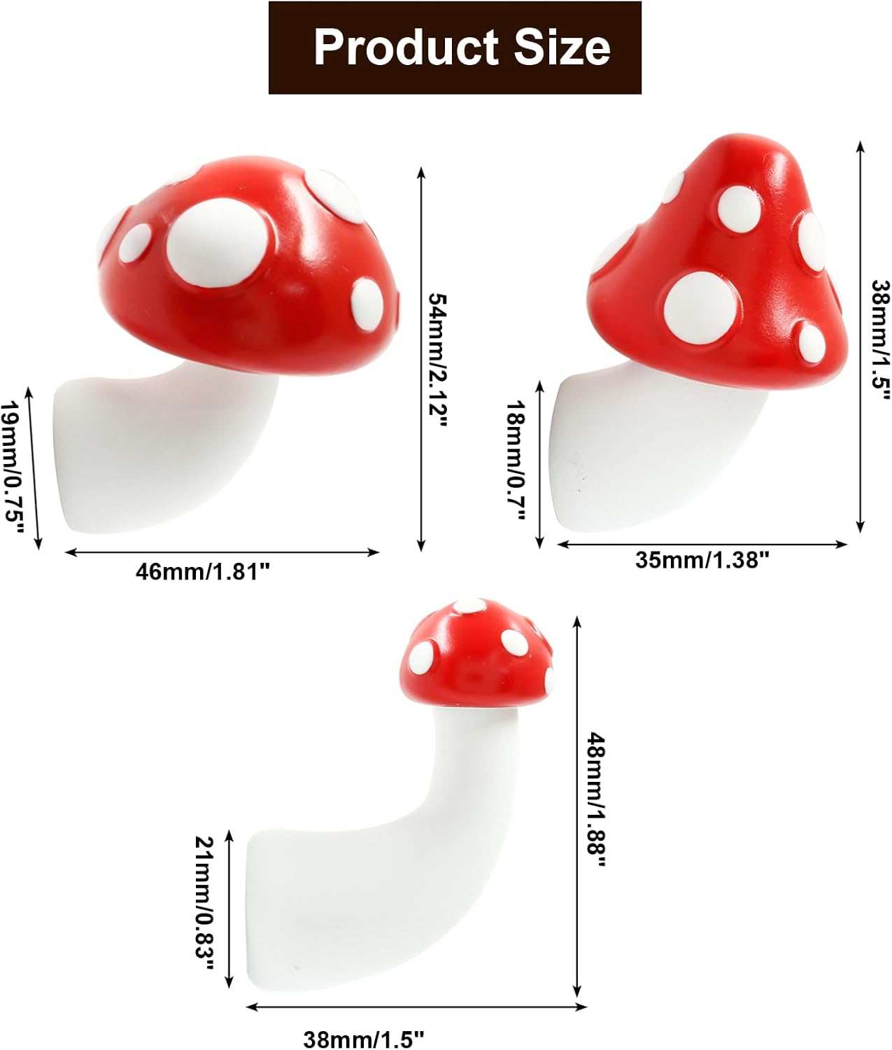 6 imanes de hongos rojos de diferentes tamaños para nevera, resina 3D, imanes decorativos para cocina, hogar, oficina (2 de cada tamaño)