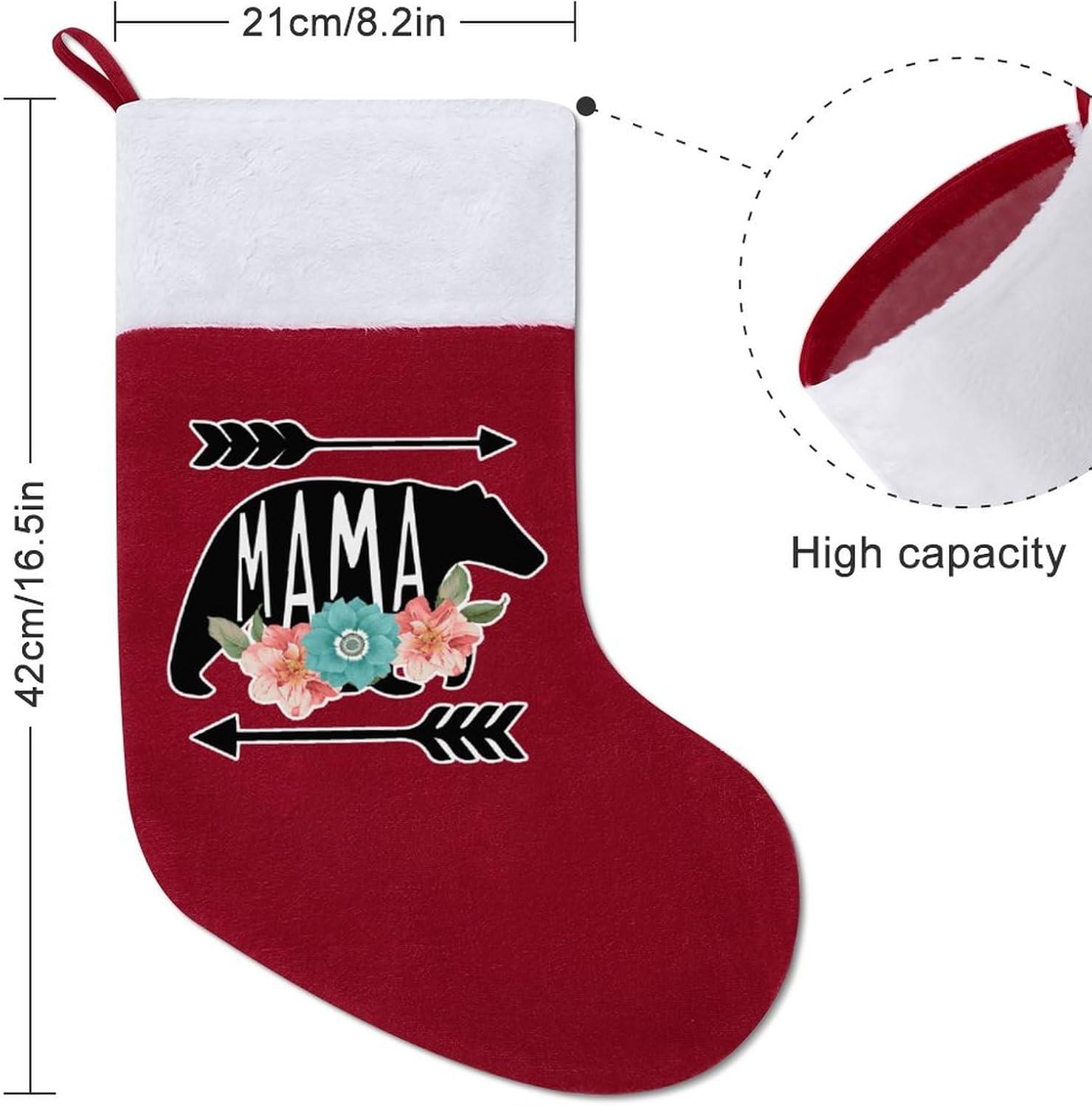 Calcetines de Navidad personalizados con diseño de mamá oso para chimenea, decoración de fiestas navideñas