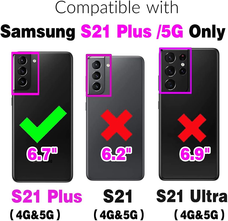 Asuwish Funda de teléfono para Samsung Galaxy S21 Plus S21+ 5G Funda tipo cartera con protector de pantalla de vidrio templado y cremallera