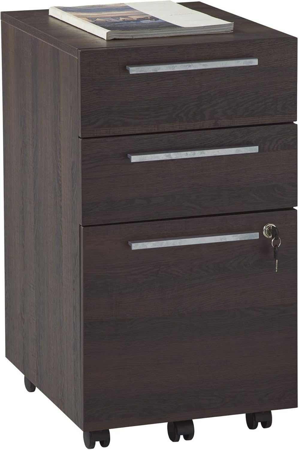 Realspace Trezza – Archivador móvil vertical de 19 pulgadas D con 3 cajones, nogal cálido