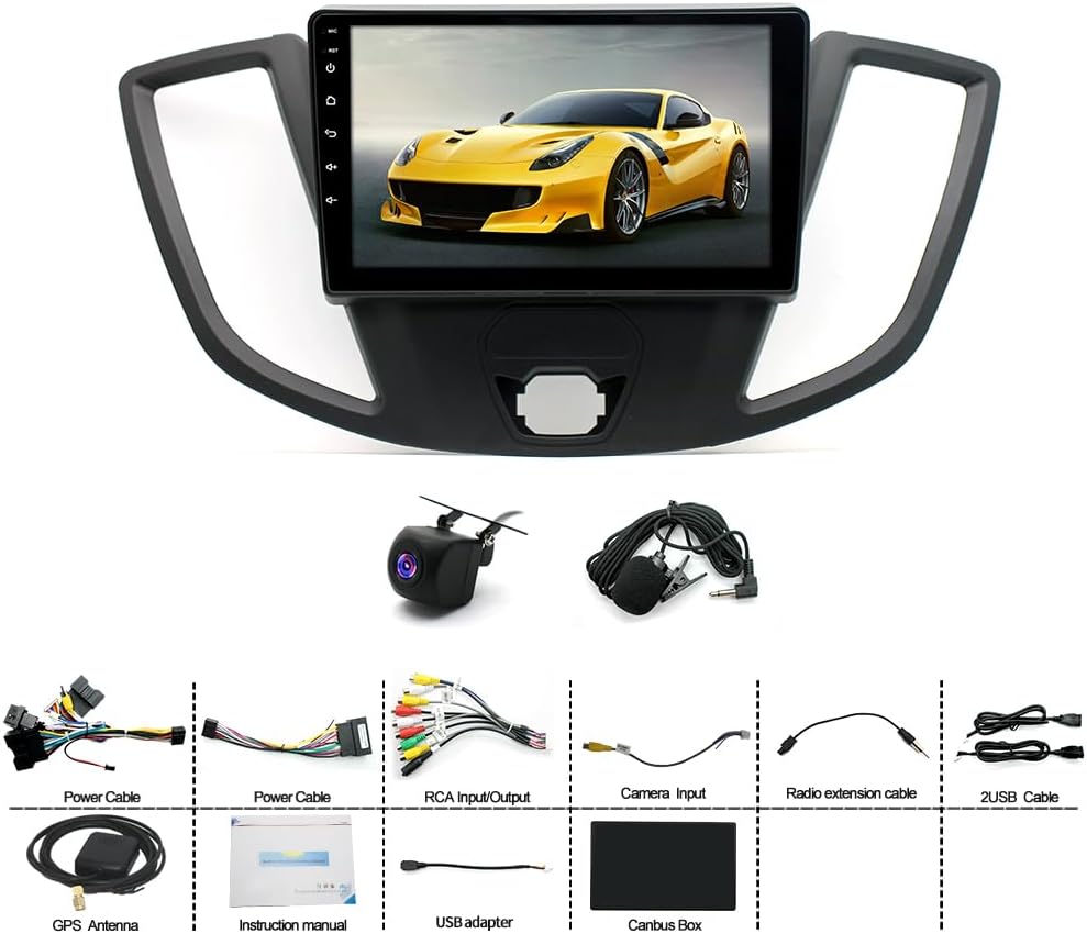 Android 13.0 Doble DIN reproductor de radio estéreo para coche para Ford Transit 2013-2019 9 pulgadas HD pantalla táctil receptor de audio para