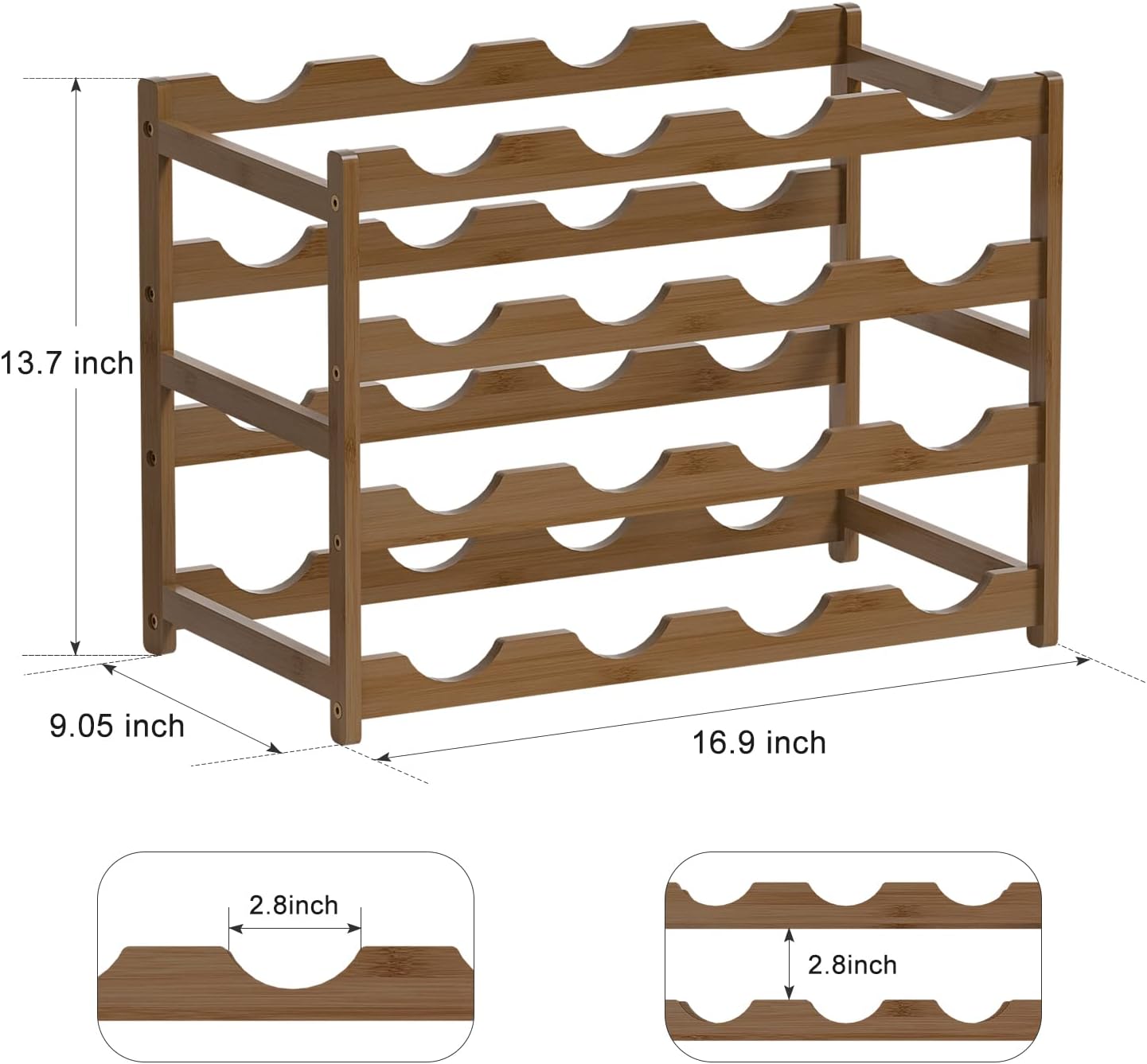 Ruichang Estante de vino resistente para encimera de vino, soporte de bambú para botellas de vino, estantes de almacenamiento de vino, soportes para