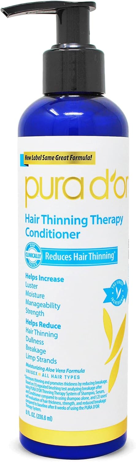 PURA D’OR Acondicionador de terapia de adelgazamiento del cabello (8 onzas) para mayor humedad, infundido con aceite de argán, biotina e