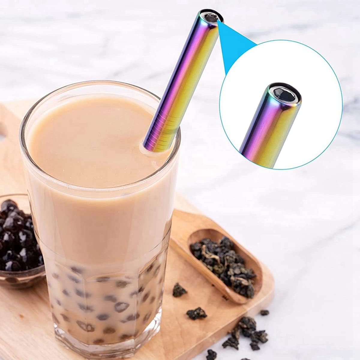 Juego de 7 pajitas Boba reutilizables de 8.5 pulgadas de acero inoxidable 304 con 2 cepillos de limpieza, popote de metal ancho para té de burbujas,