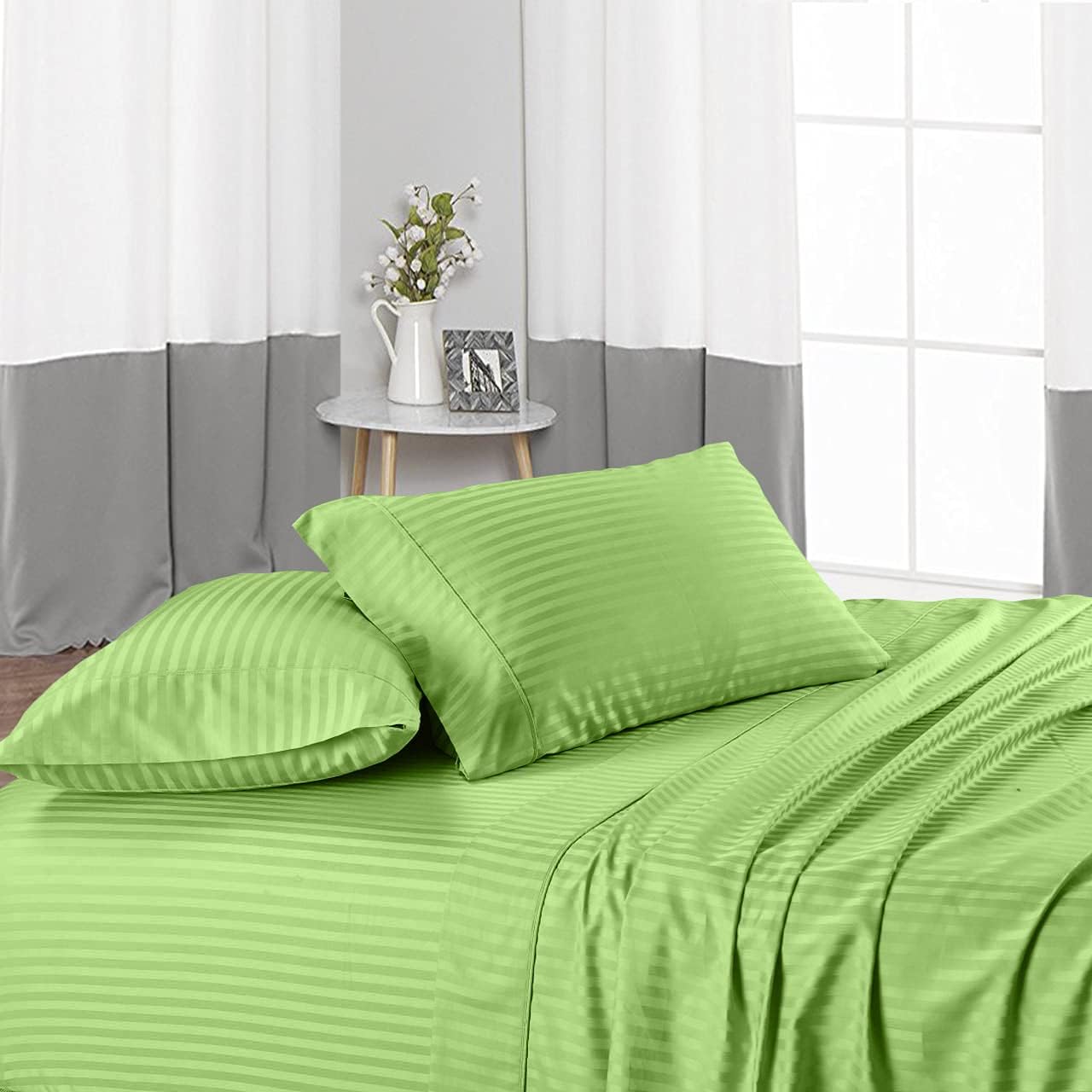Juego de sábanas 100% orgánicas, suaves, elegantes, estilo hotel, a rayas, 1000 hilos, se adapta a colchones de hasta 15-18 pulgadas de profundidad,