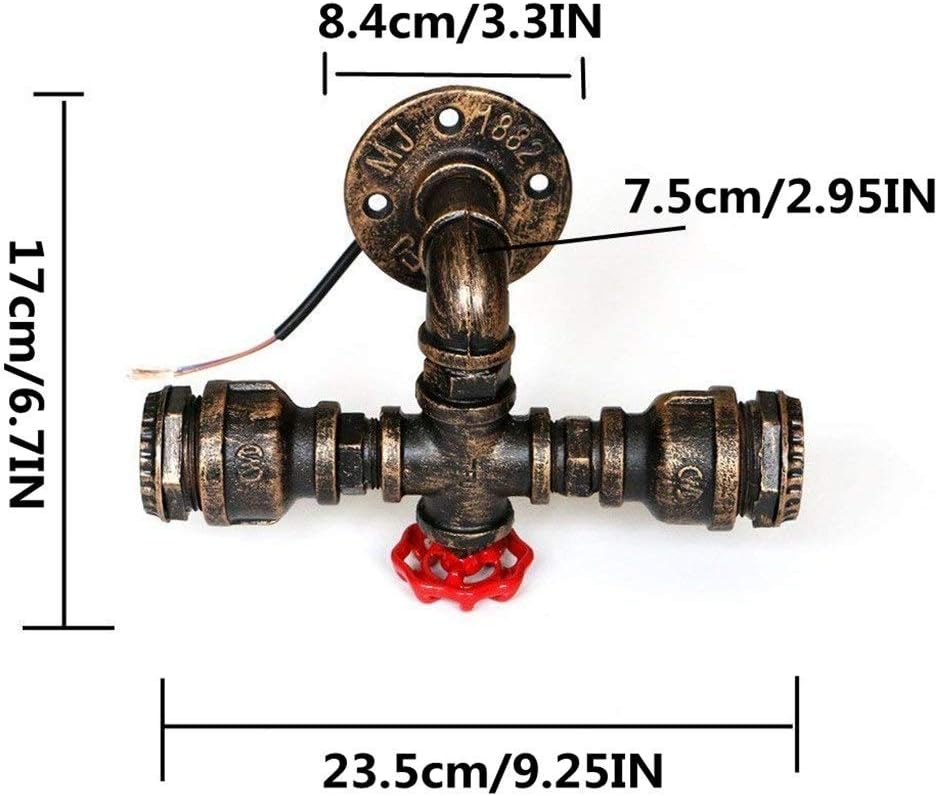 BYSUN Aplique de pared Steampunk industrial retro, 2 luces de metal estilo tubo de agua montado lámpara lámpara luminaria, E26 Industrial Vintage