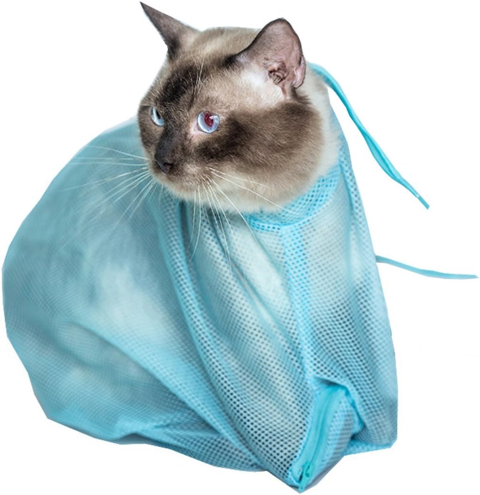 Bolsas de malla de ducha de poliéster multifuncional ajustable para gatos (azul)