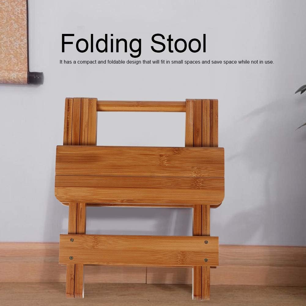 Taburete de asiento de bambú, compacto 11.2 x 7.7 x 12.4 in, taburete plegable de bambú, silla plegable de madera para usar en tu sala de estar,