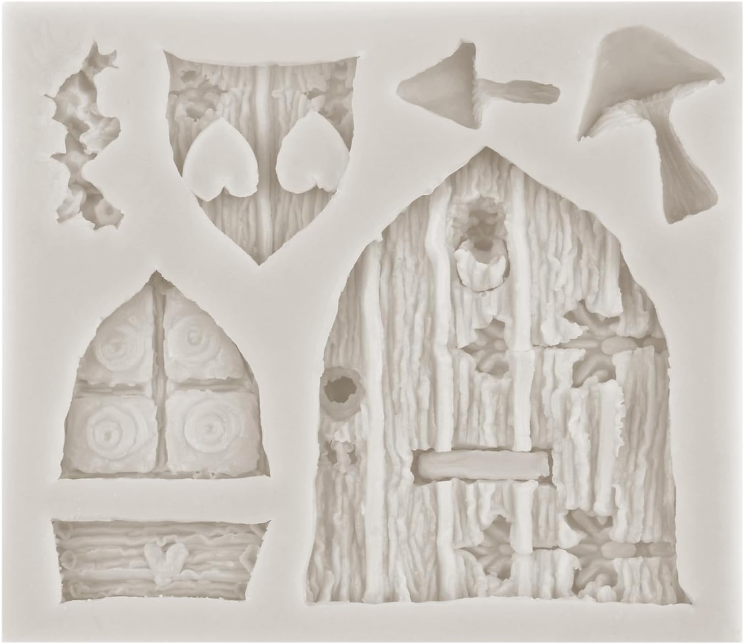 Sijiangmold Moldes de silicona encantados para jardín, hadas, gnomo, puerta de casa, ventana, molde de fondant para caracol, hongos, fondant, para