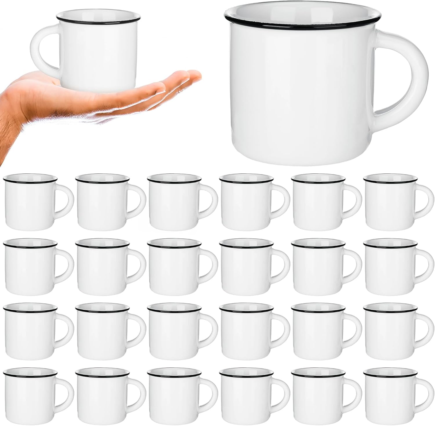 Uiifan 24 tazas de café blancas de cerámica a granel para el hogar, viajes, pequeñas tazas de camping portátiles, tazas vintage de espresso con asa,