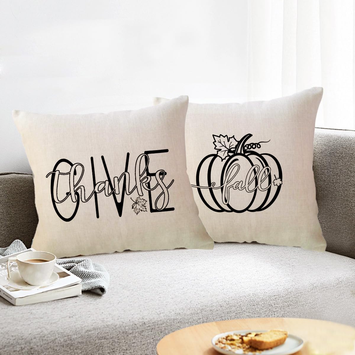 ULOVE LOVE YOURSELF Fundas de almohada de 18 x 18 pulgadas con diseño de calabaza con texto en inglés “Give Thank Thing”, fundas de cojín de granja