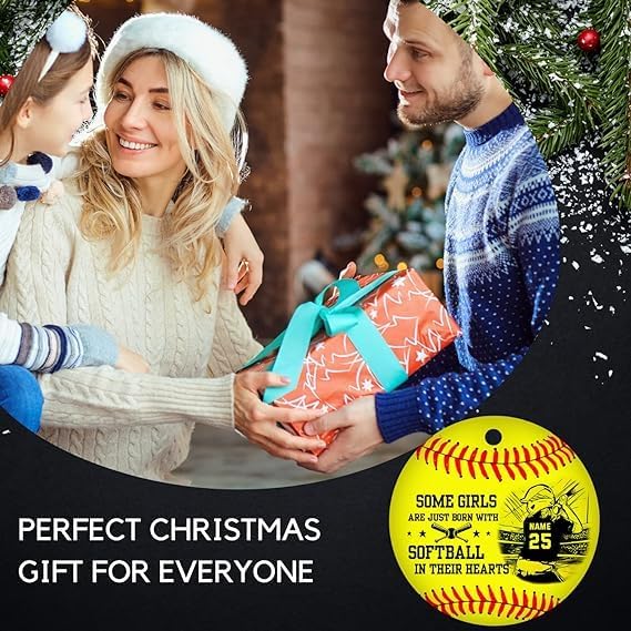 Adorno de sóftbol personalizado para decoración del árbol de Navidad, adorno de Navidad personalizado de sóftbol en forma 2D, regalo plano para
