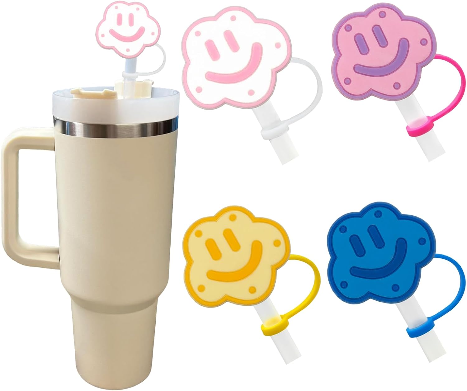 4 fundas de popote de silicona, reutilizables, para pajilla, lindo gorro de paja animado para adorno de paja Stanley de 0.39 pulgadas (39)